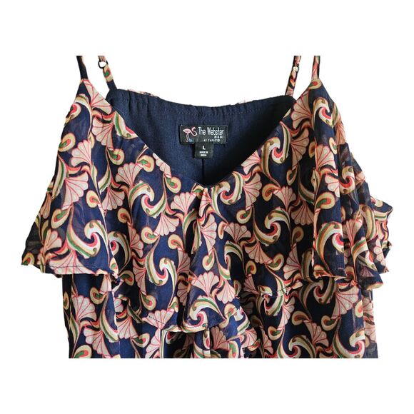 WEBSTER MIAMI at Target L Camisole Top Spaghetti Straps Ruffle Lined Blue 38" - Picture 2 of 6